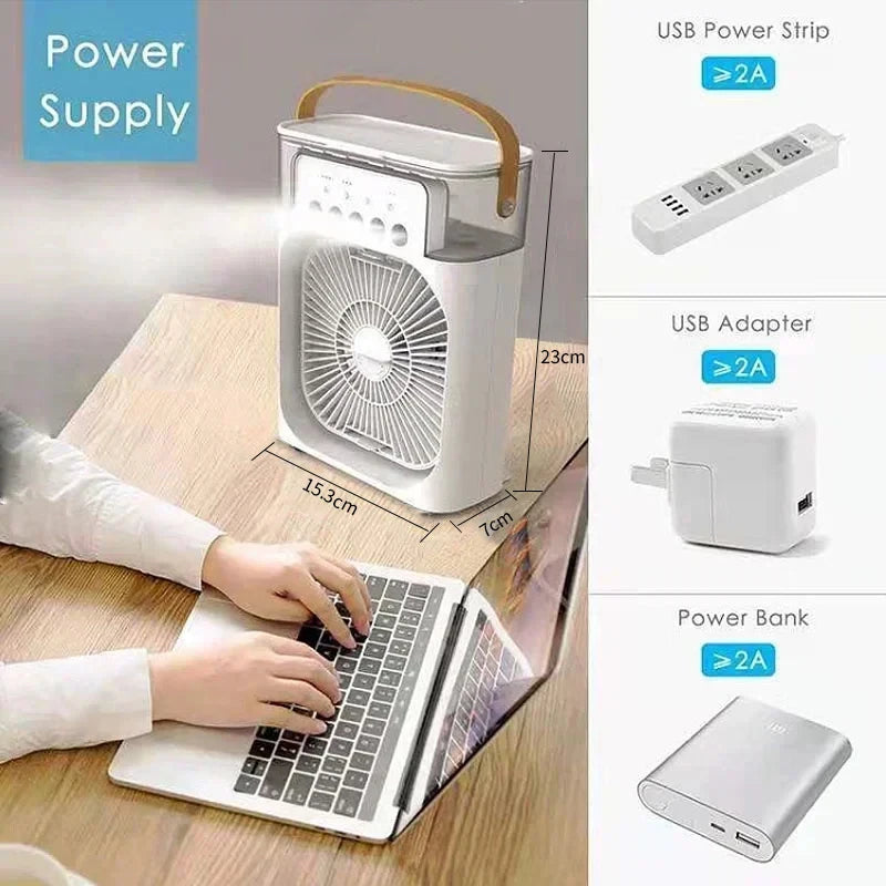 3'ü 1 Arada Yeni Fan Klima Ev Tipi Küçük Hava Soğutucu LED Gece Lambası Taşınabilir Nemlendirici Hava Ayarlı Fan Ofis Ev Fanı